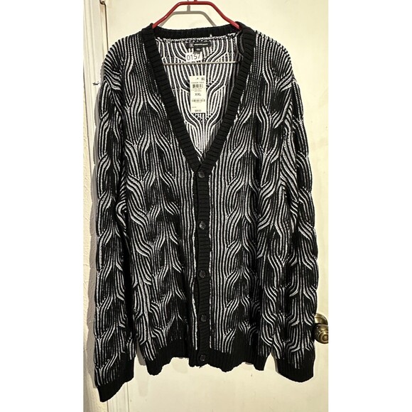 INC International Concepts Men's Black White Textured Knit Cardigan XXL - Picture 1 of 11
